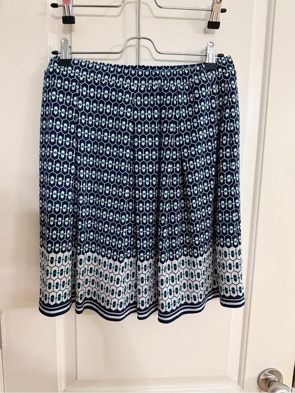 Max Studio Navy and White Geometric Circle Skater Skirt